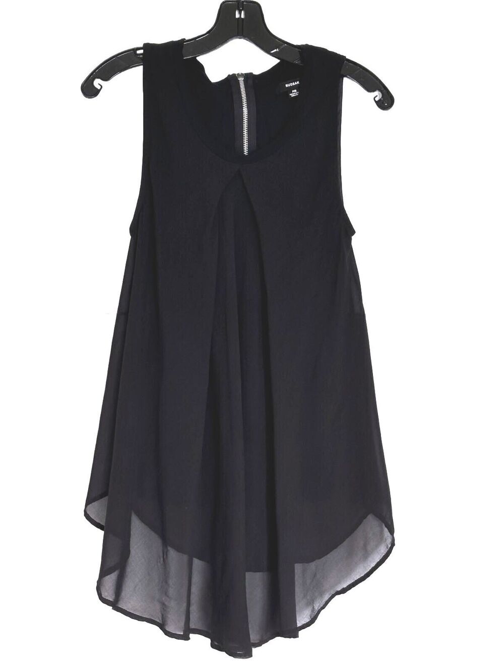 RUDSAK Black Sleeveless Layered Tunic Top High Low Hem Zip Back - Size S